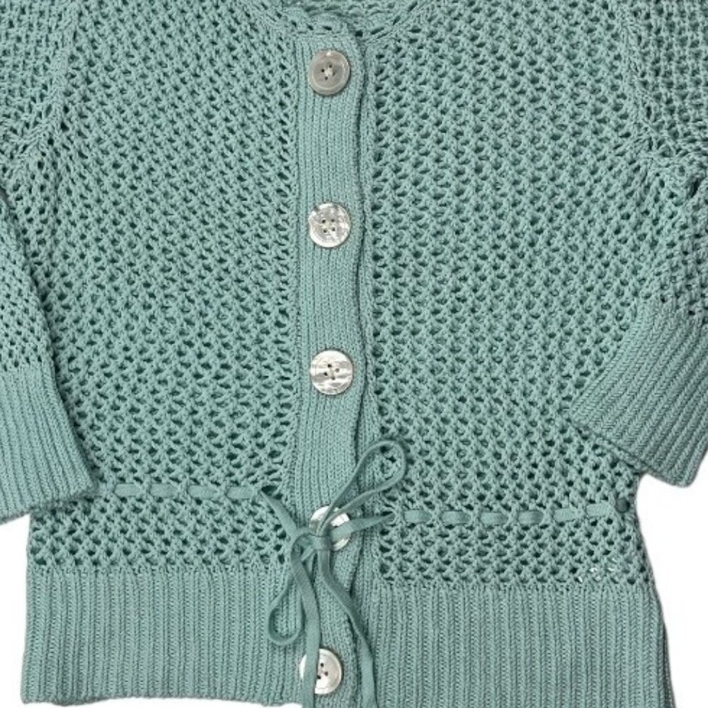 Banana Republic Crochet Sweater 3/4 Sleeves Mint Green Size Large Might Fit Med. - Picture 4 of 13